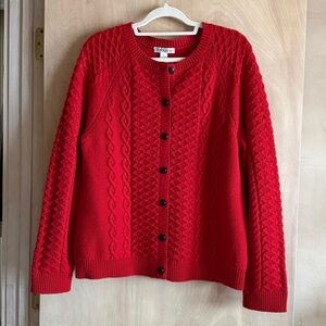 Pendleton Red Cable Knit Cardigan Sweater XL Lambswool Button Front